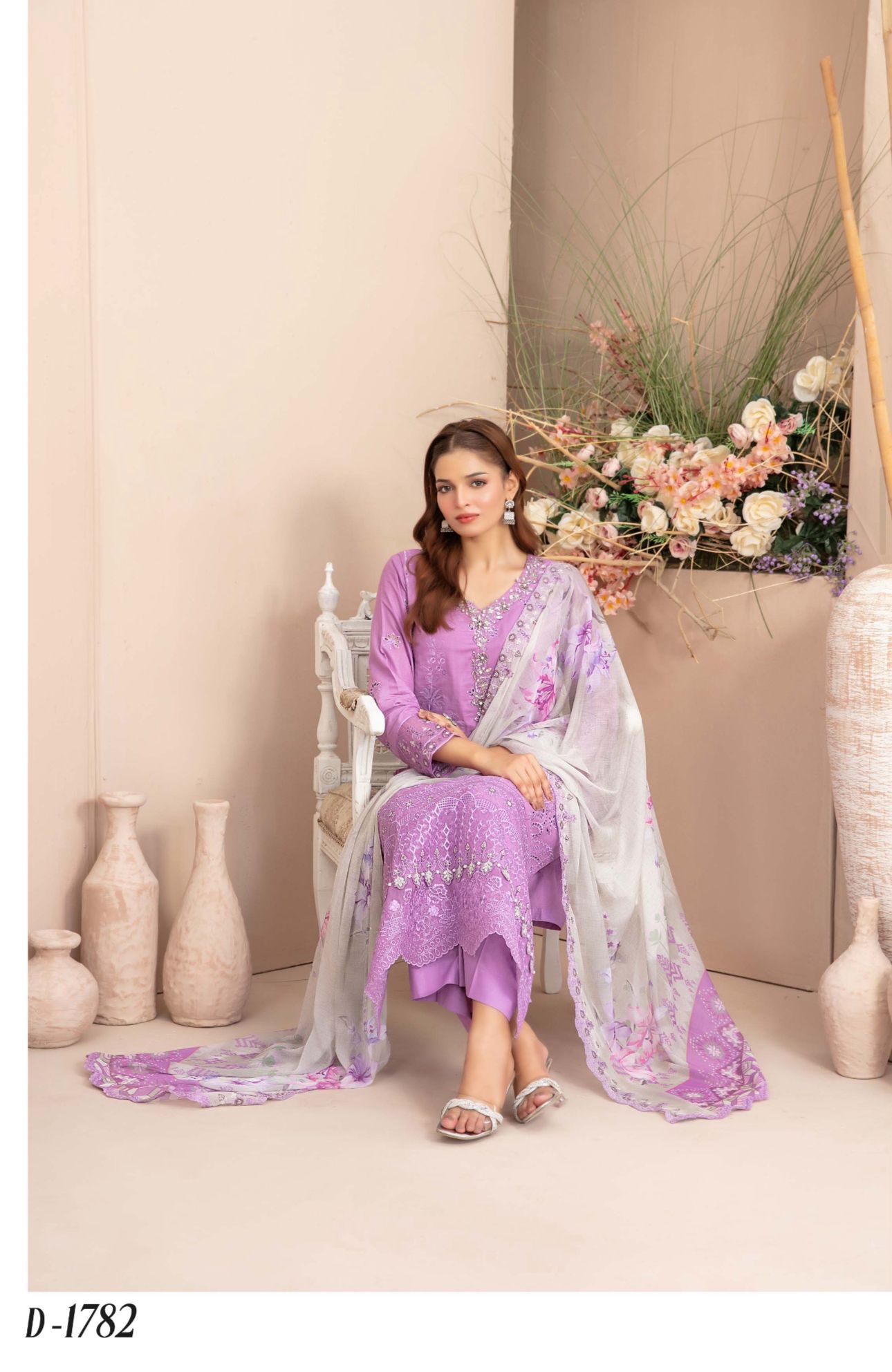D-1782- Ferisha 3 Piece Semi-Stitched Collection By Tawakkal Fabrics