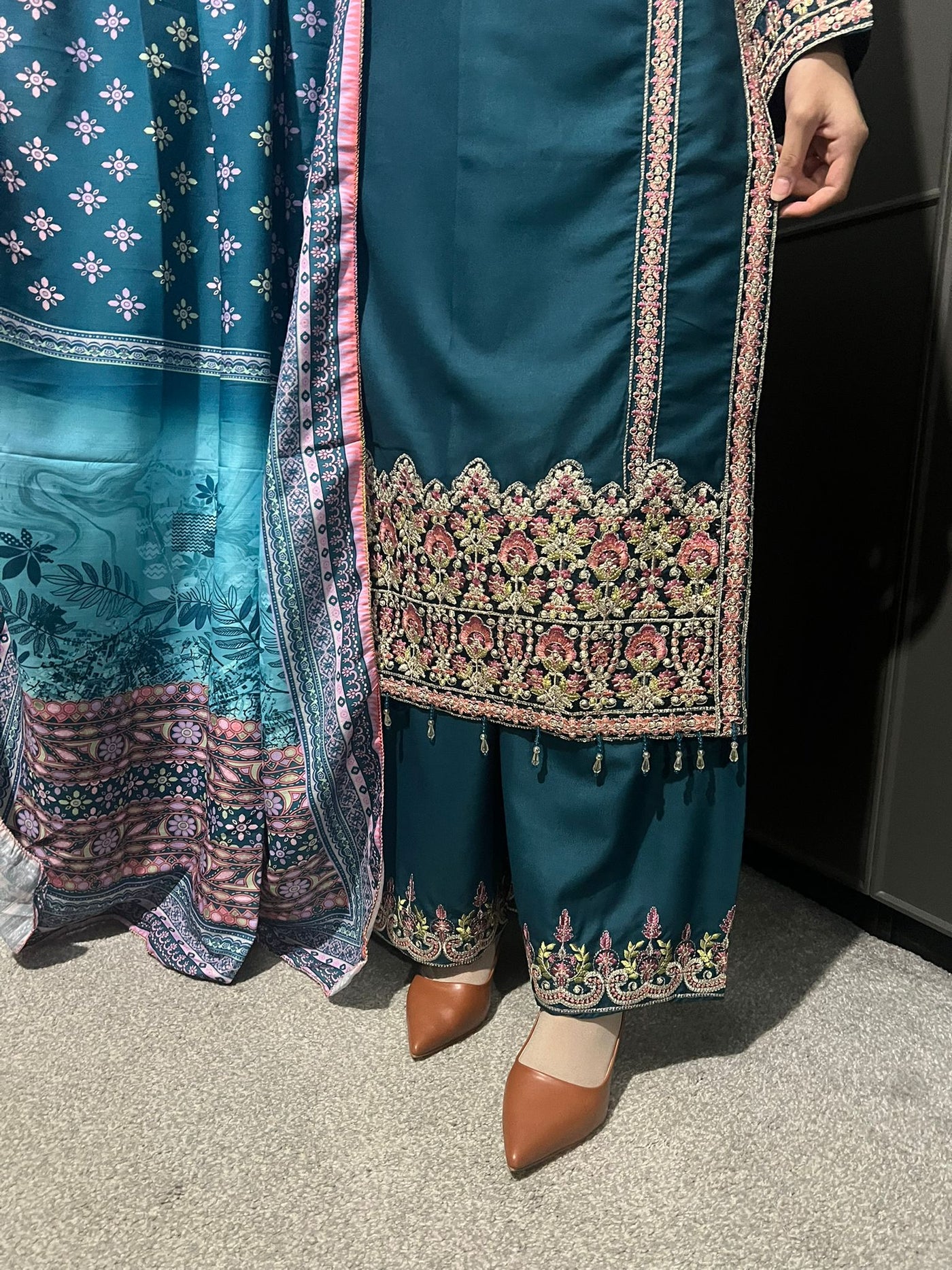 3 Pc Embroidered Dhanak Readymade Plazzo Suit with Winter shawl