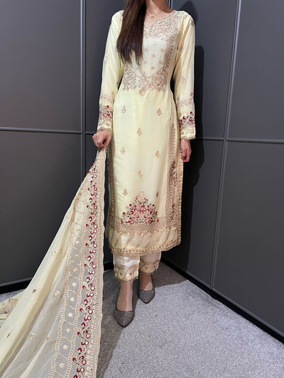 Yellow Embroidered Chiffon Mother & Daughter Ready to Wear Collection - Perfect for Family Outfits