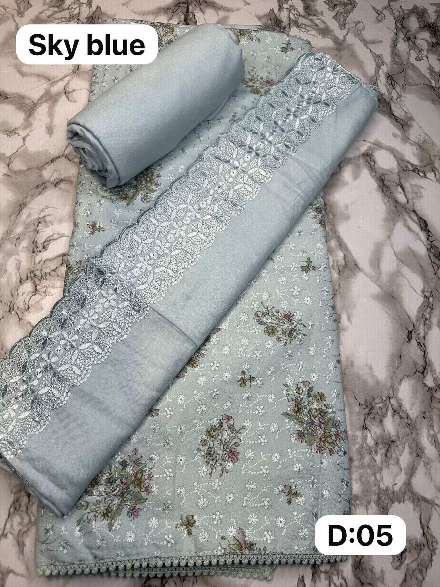 D05 Sky Blue Winter Embroidered Unstitched Alpine Suit