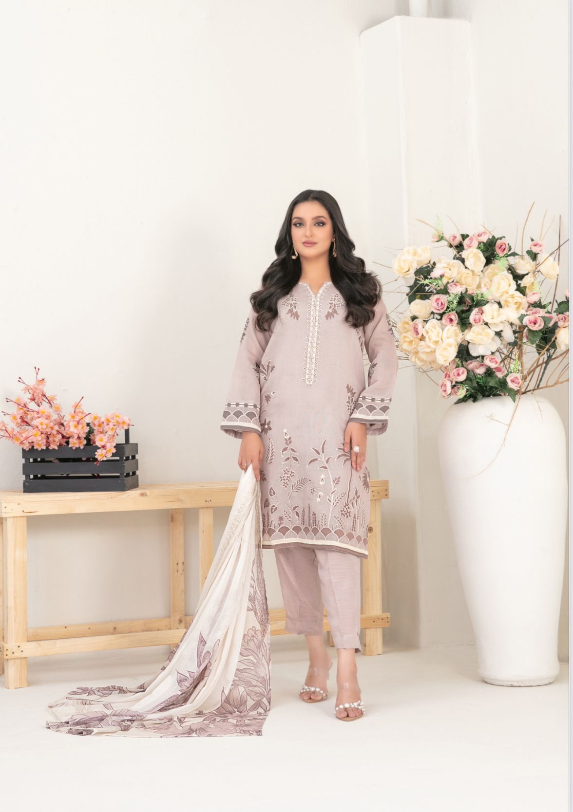 3 Piece Ready-to-wear Collection By Tawakkal Elegant Cotton Khaddi D-2064