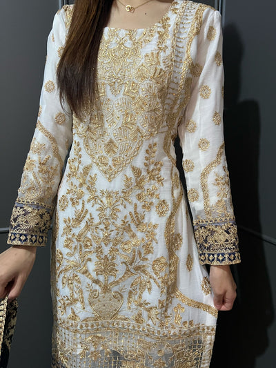 WHITE- Embroidered Gharara Chiffon Mother & Daughter Ready to Wear Collection - Perfect for Family