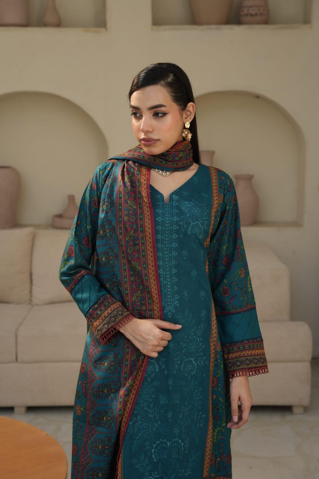 DHANAK 3 PIECE| DESIGNER EMBROIDERED |READY TO WEAR SUIT