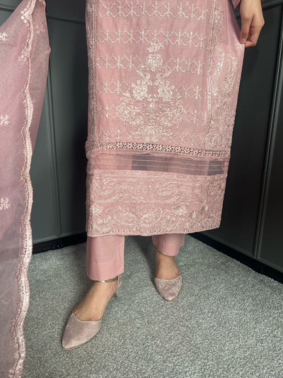 Embroidered Lawn Cotton Organza Suit with Organza Dupatta - Comfortable and Stylish