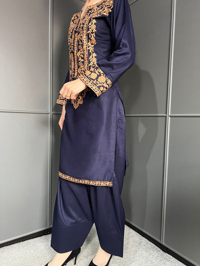 FARSHI SHALWAR Embroidered Linen 2 Piece Outfit for Women - Asian Clothing