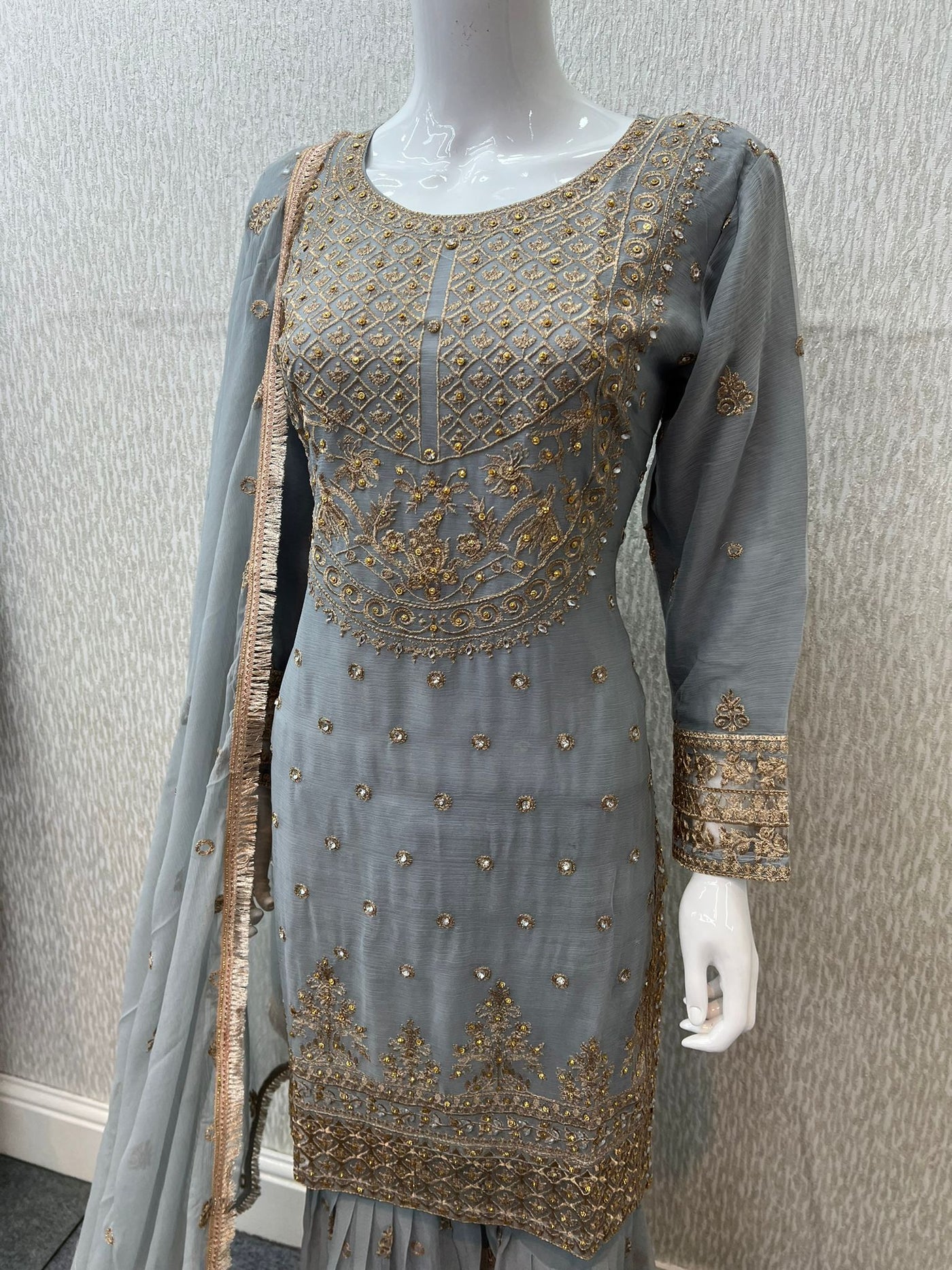 Luxury Festive Chiffon Gharara  Collection Gray S-14