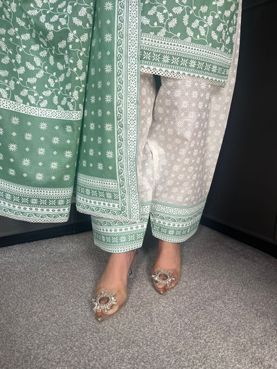 MINT FARSHI SALWAR 3PC READYMADE SUIT  WITH LAWN DUPTTA