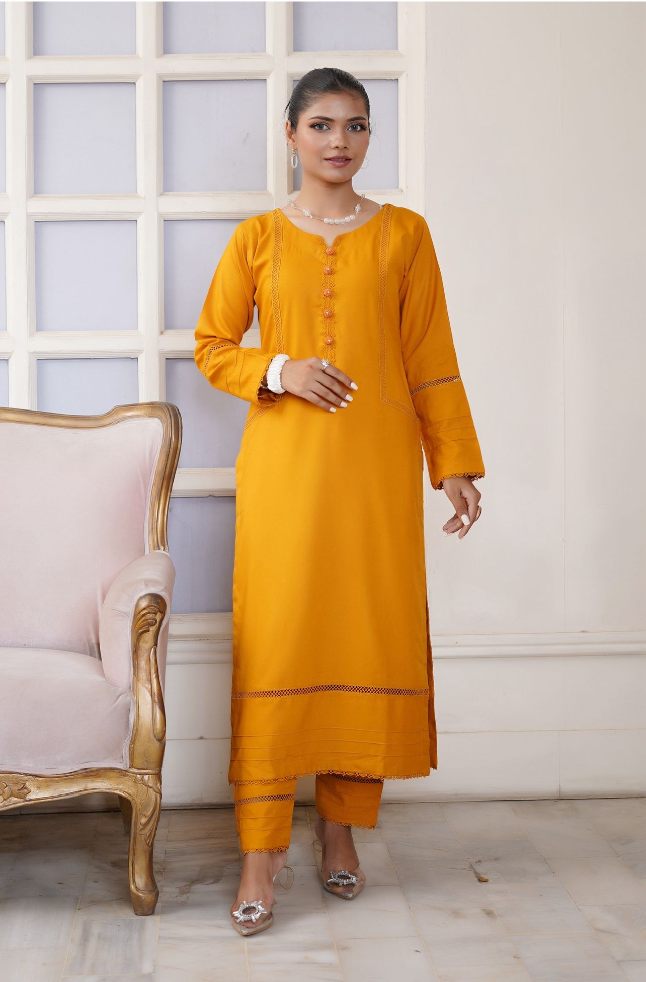 MUSTARD 2 PIECE PLAIN DHANAK READY TO WEAR SUIT  D-4003