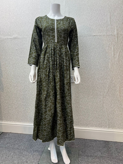 Block Print Linen Green Maxi Dress