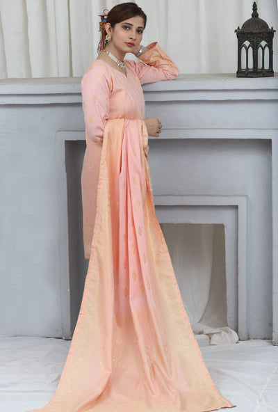 Peach FARSHI SHALWAR brosha Self Printed 3 Piece Outfit | Farshi Shalwar Kameez UK | Salwar Kameez UK | Image 6 of 6
