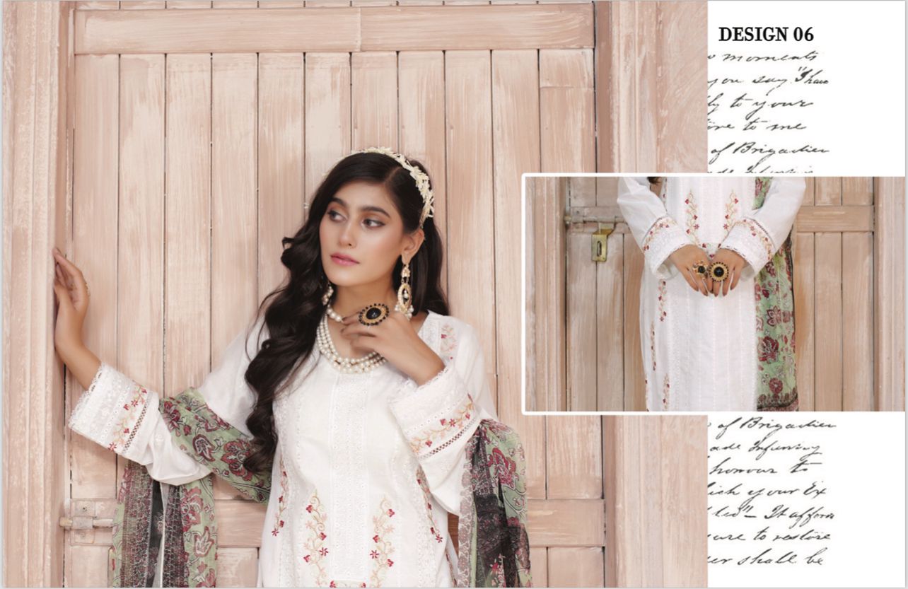 3 Piece Embroidered Lawn With Bamber Chiffon Dupatta D-06