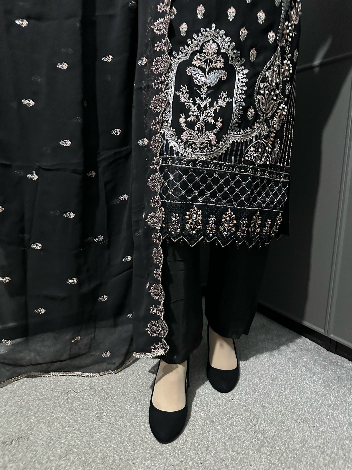 Black 3Pc Embroidered Chiffon Collection With Embroidered Chiffon Dupatta