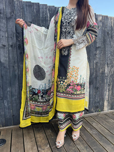 D-12 Mahnur  Embroidered | Lawn Desinger Suit With |Embroidered  Dupatta