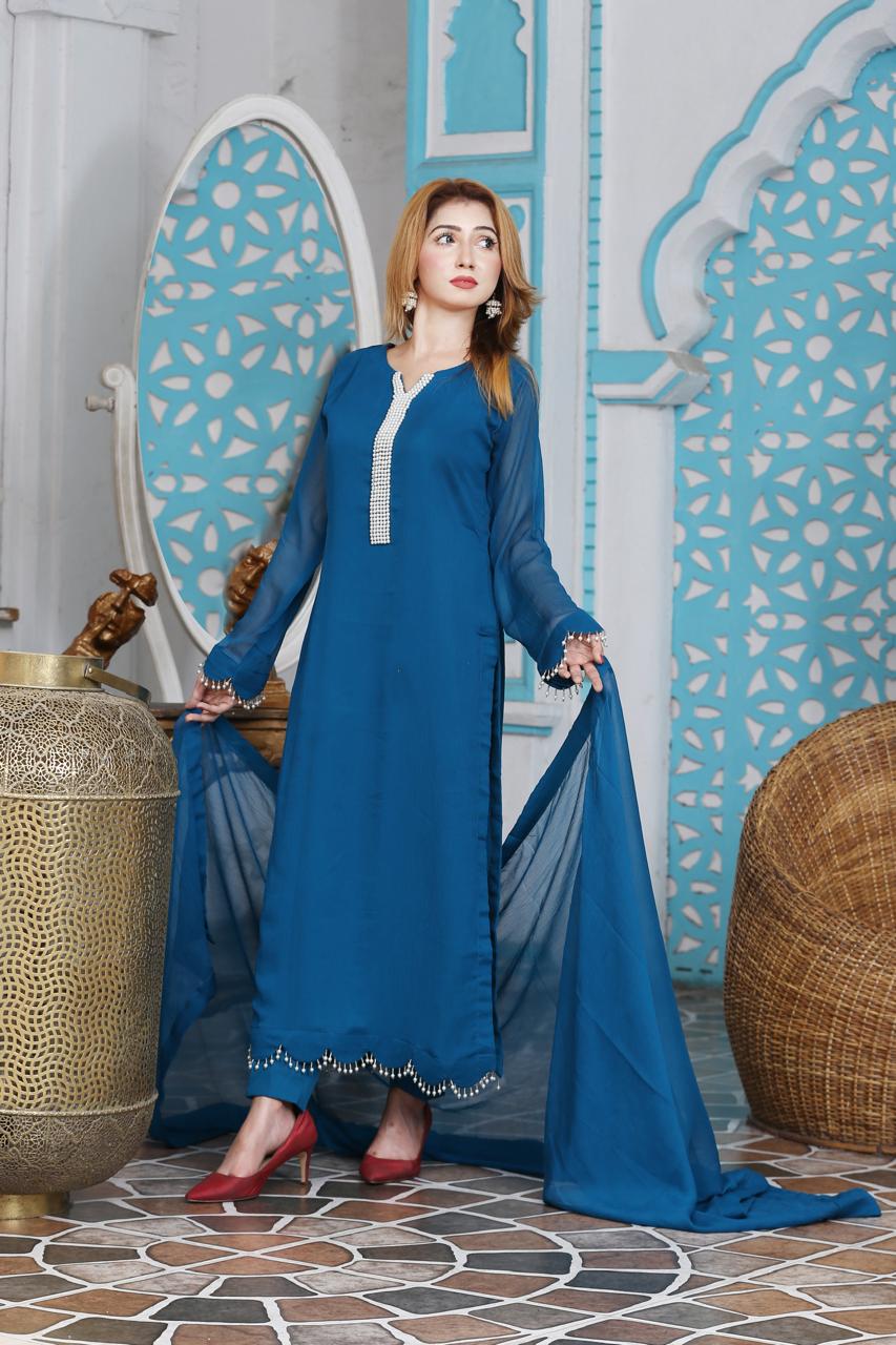 Mahham Luxury Chiffon Collection Teal -D811