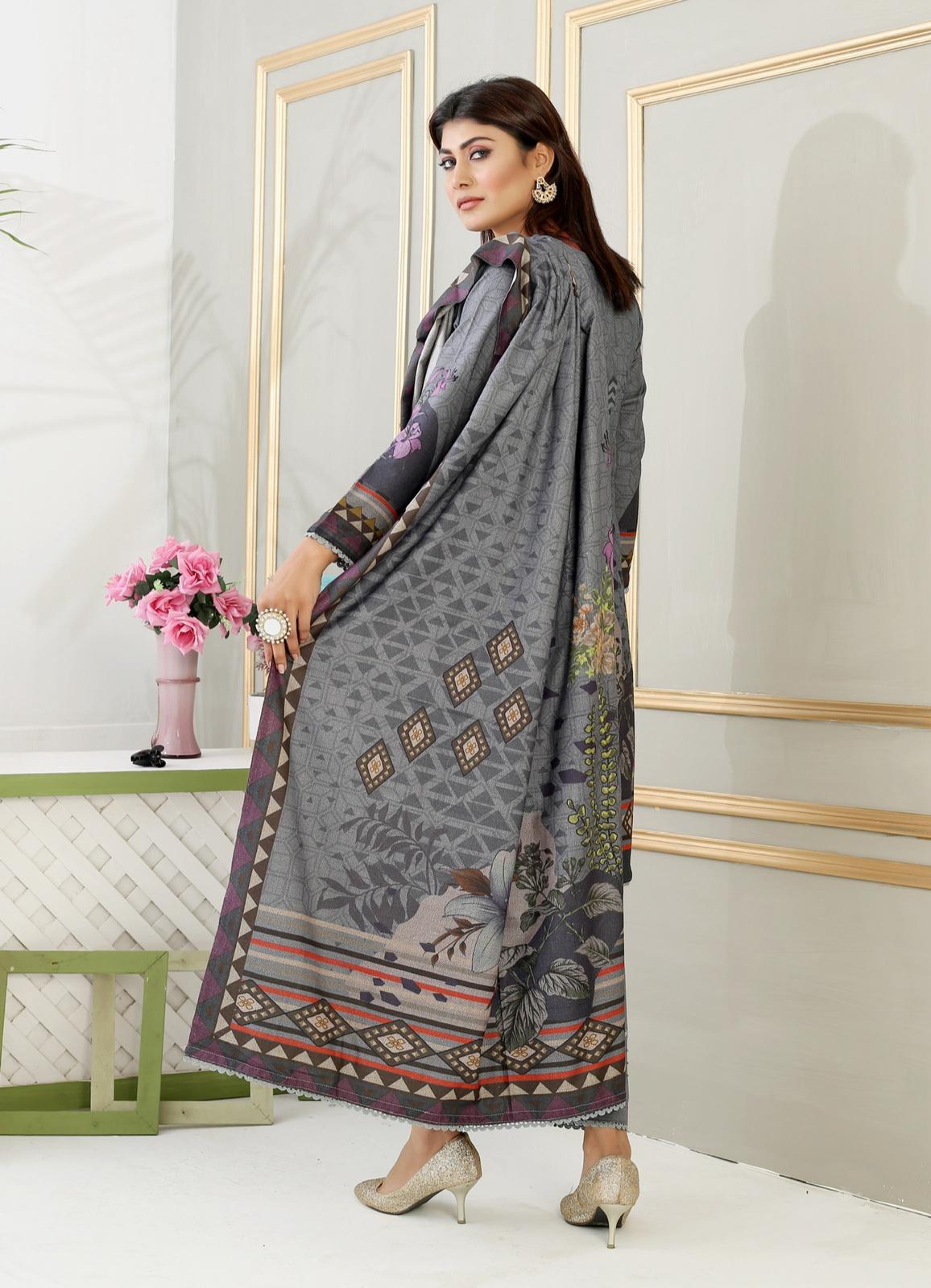 3 Piece Digital Winter Dhanak Embroidered Outfit TAS-2011