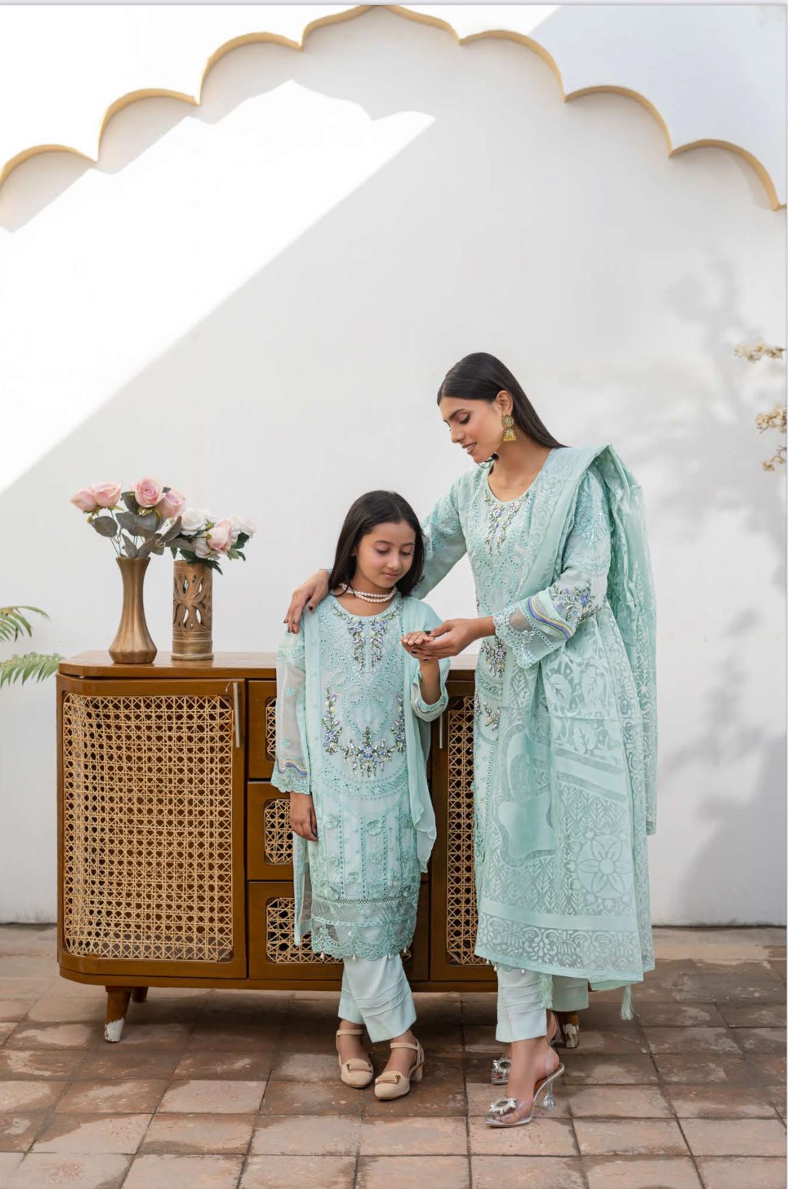 Mint- MARIA B INSPIRED Mother & Daughter Ready to Wear Chiffon Collection