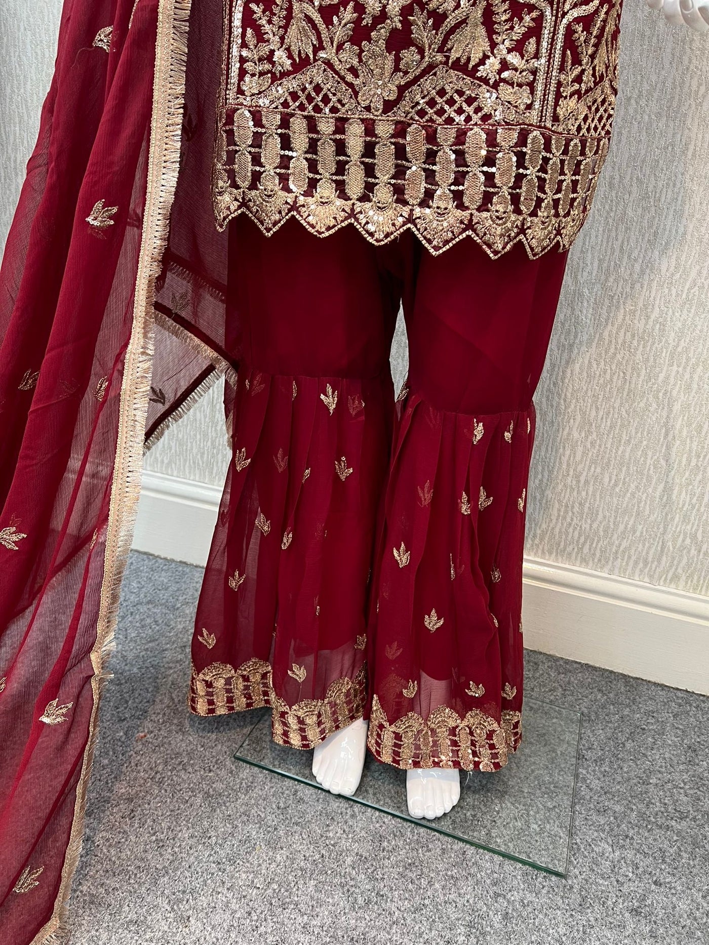 Luxury Festive Chiffon Gharara  Collection Maroon S-10