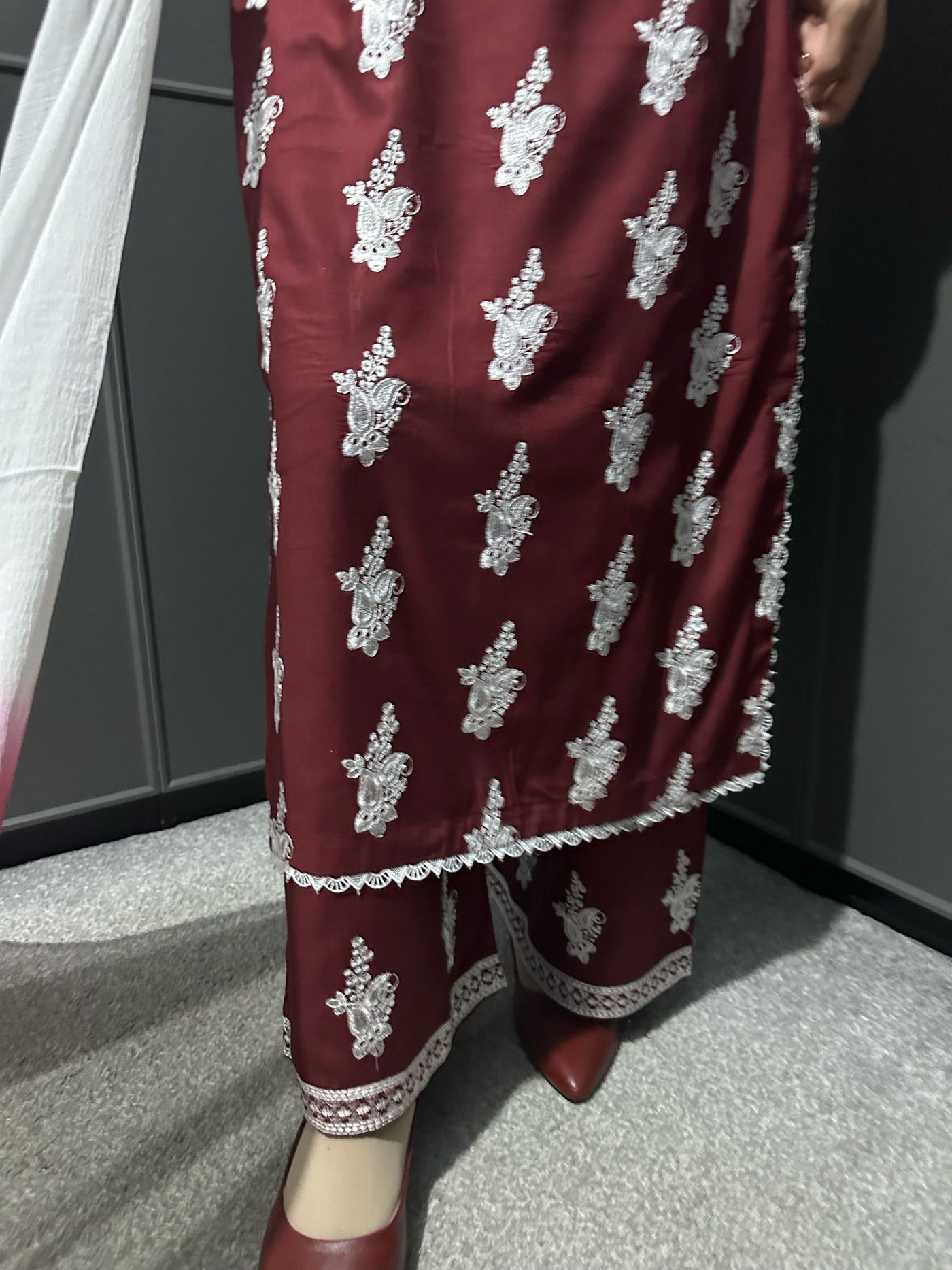 Maroon-Mother & Daughter Embroidered Linen Plazo Collection