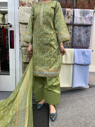 DESIGNER EMBROIDERED  FARSHI SALWAR  3PC READYMADE SUIT  WITH CHIFFON DUPTTA