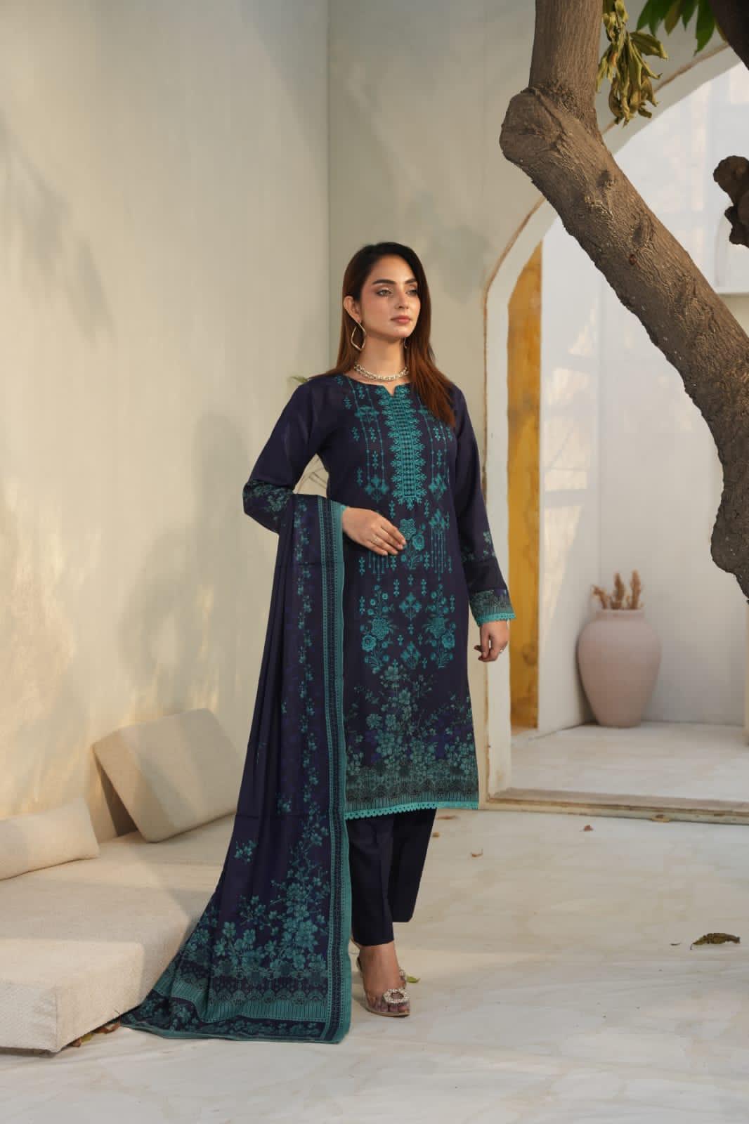 DHANAK 3 PIECE| DESIGNER EMBROIDERED |READY TO WEAR SUIT