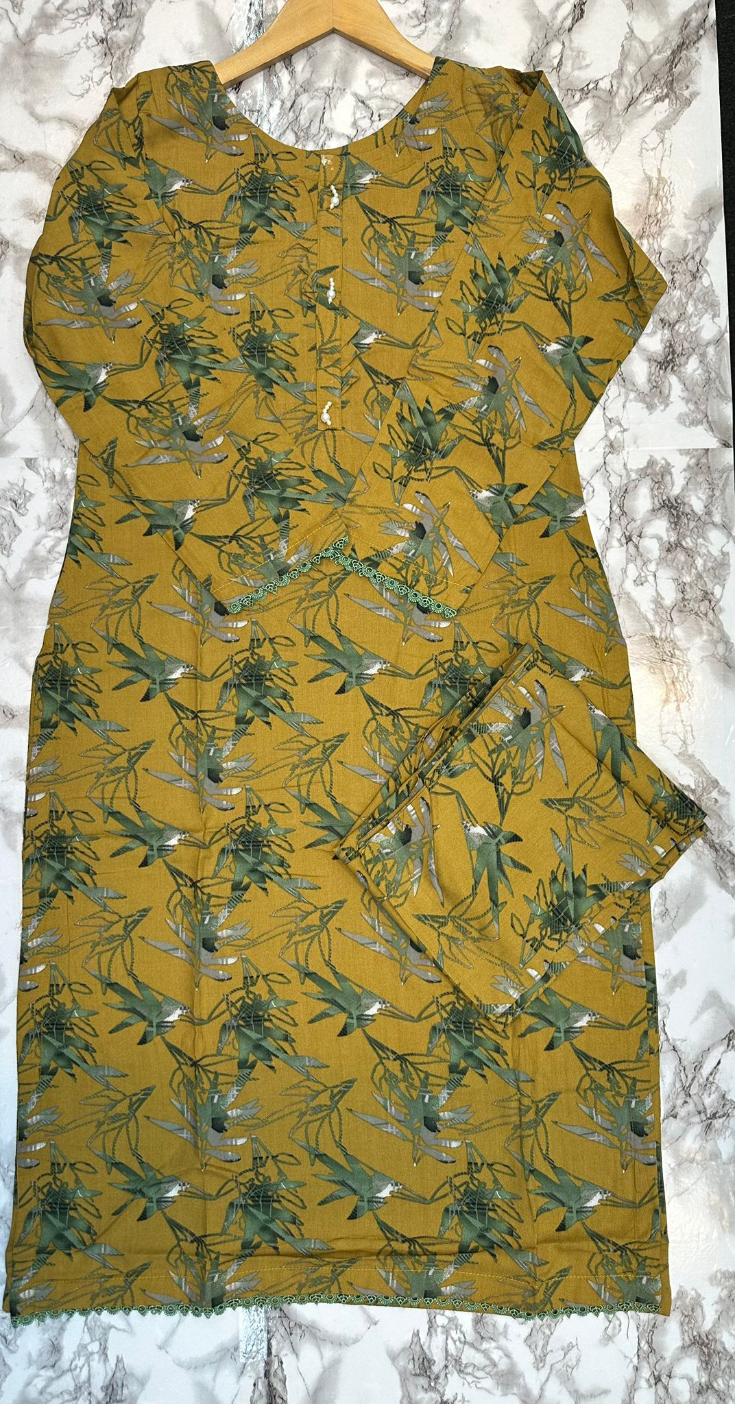 Floral Printed Stone Linen Suit - Trouser 2 Pc Set