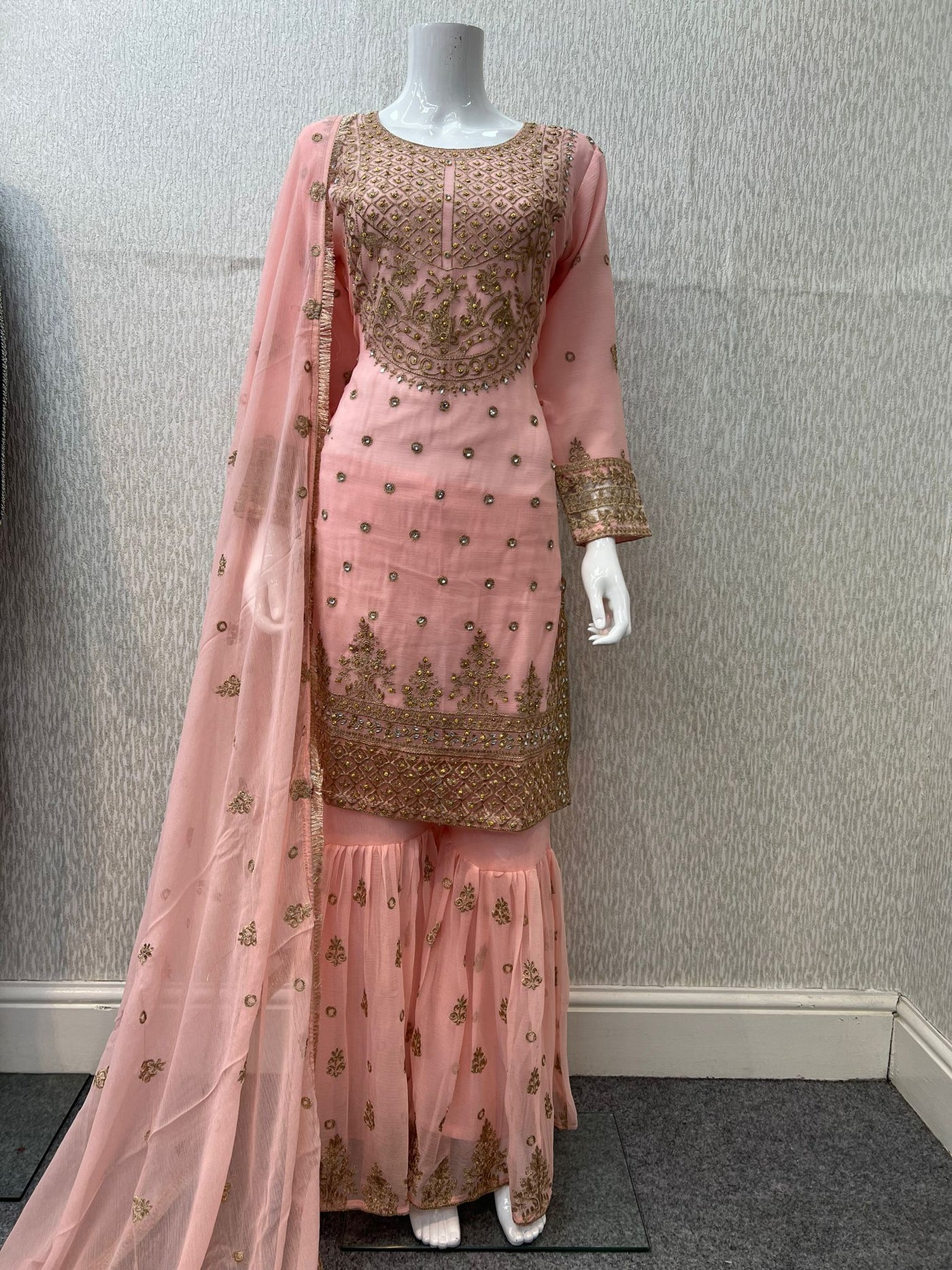 Luxury Festive Chiffon Gharara  Collection Peach S-13