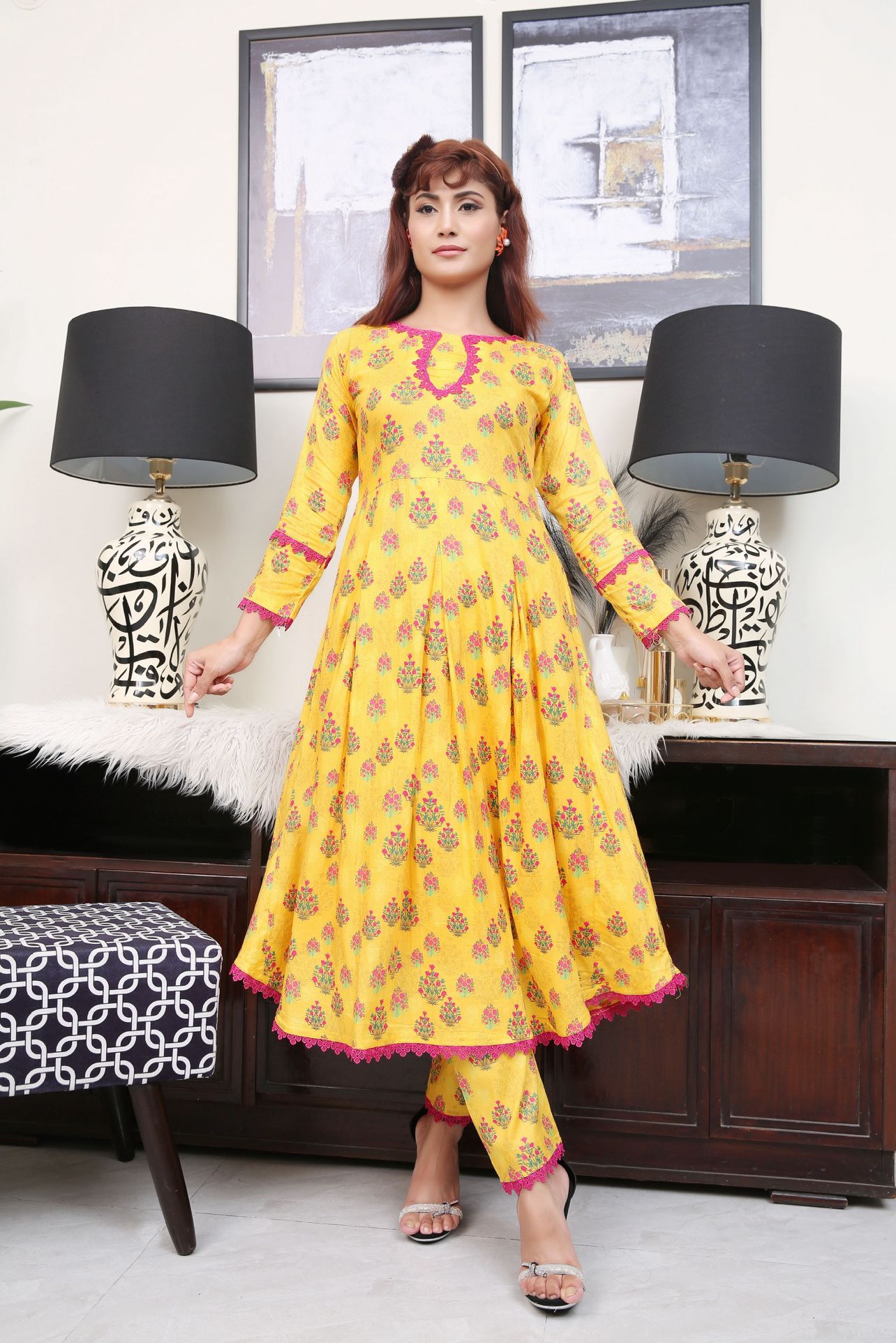 Floral Printed Premium Lawn Frock Co-Ords Set IJ-51