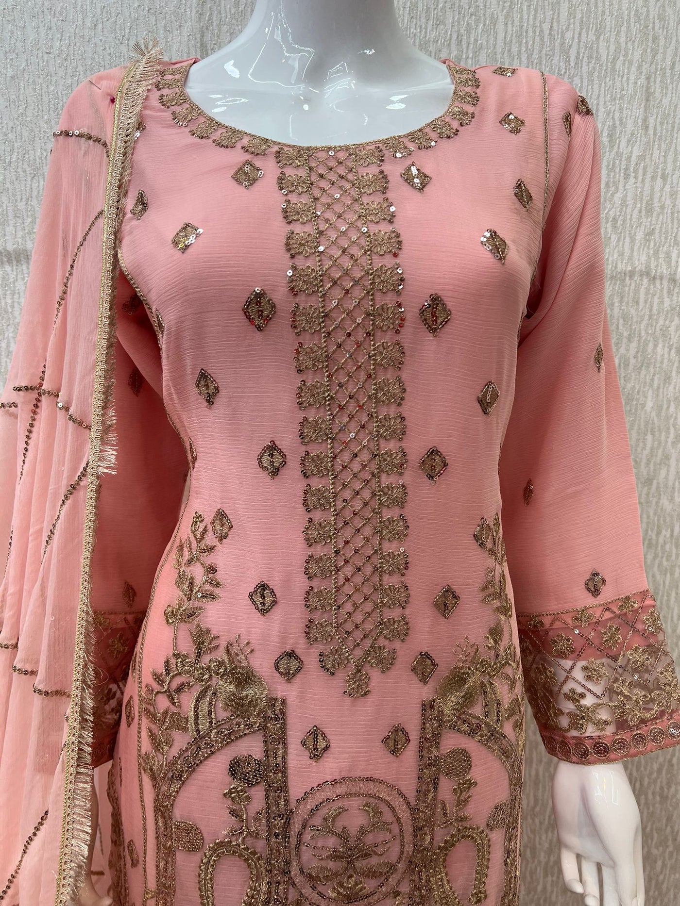 Luxury Festive Chiffon Gharara  Collection  Peach S-8