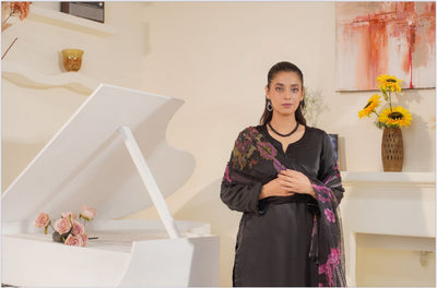 FARSHI SHALWAR Plain Silk 3 Piece Outfit With Printed Chiffon | Buy Pakistani Suits Online | Design Number four | Image 3 of 4
