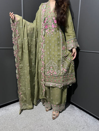 Pista 3Pc Plazzo Embroidered Chiffon Collection With Embroidered Chiffon Dupatta