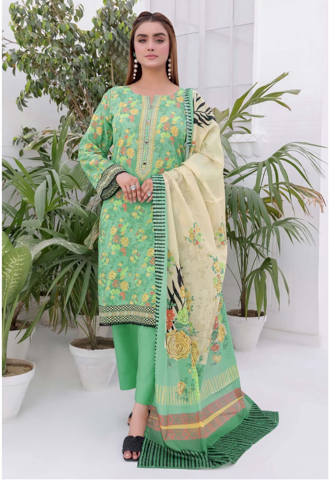 3PC PRINTED READYMADE SUIT WITH LAWN DUPATTA | These Pakistani 3 Piece Suits for women are the perfect dresses for all occasions whether you want to wear them in party, office or family function | Image 1 of 4