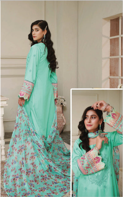 3 Piece Embroidered Lawn With Bamber Chiffon Dupatta D-03