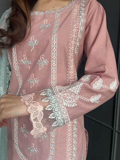 Embroidered Lawn Cotton Organza Suit with Organza Dupatta - Comfortable and Stylish