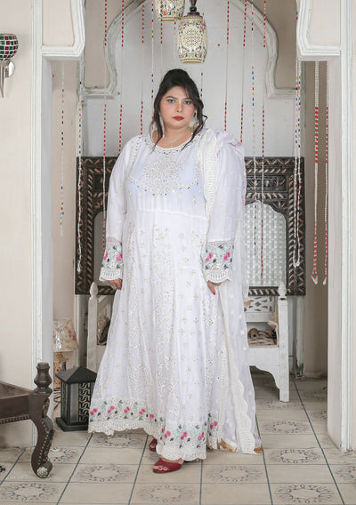 White Ready to wear 3 piece Embroidered maxi dress