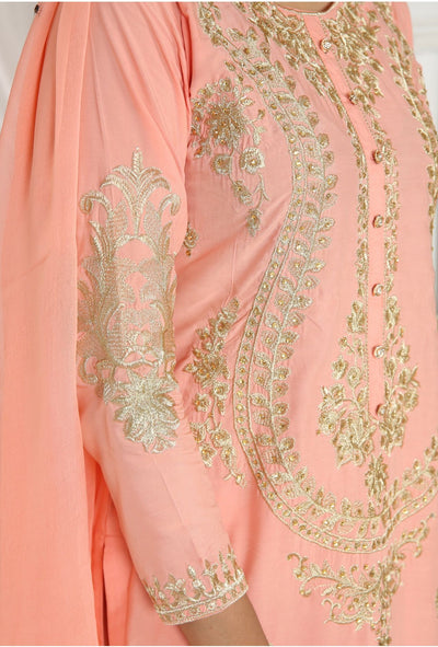 3 Pc Embroidered Readymade Stone Linen Suit Peach | Shop Pakistani Dresses Media 6 of 6