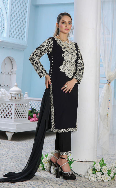 Embroidered Readymade Linen Mother & Daughter Suit Black Media 5 of 5
