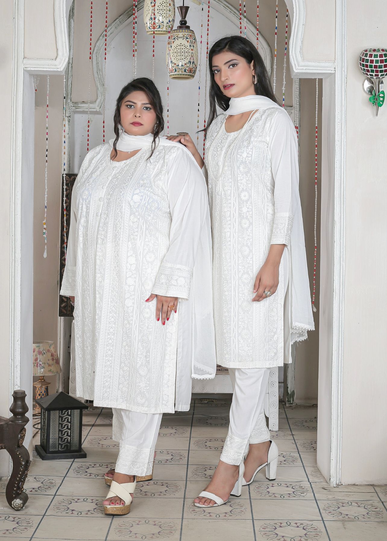 White 3 Pc Embroidered Readymade Linen Suit D-777