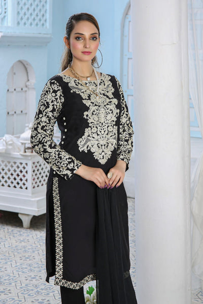 Embroidered Readymade Linen Mother & Daughter Suit Black Media 2 of 5