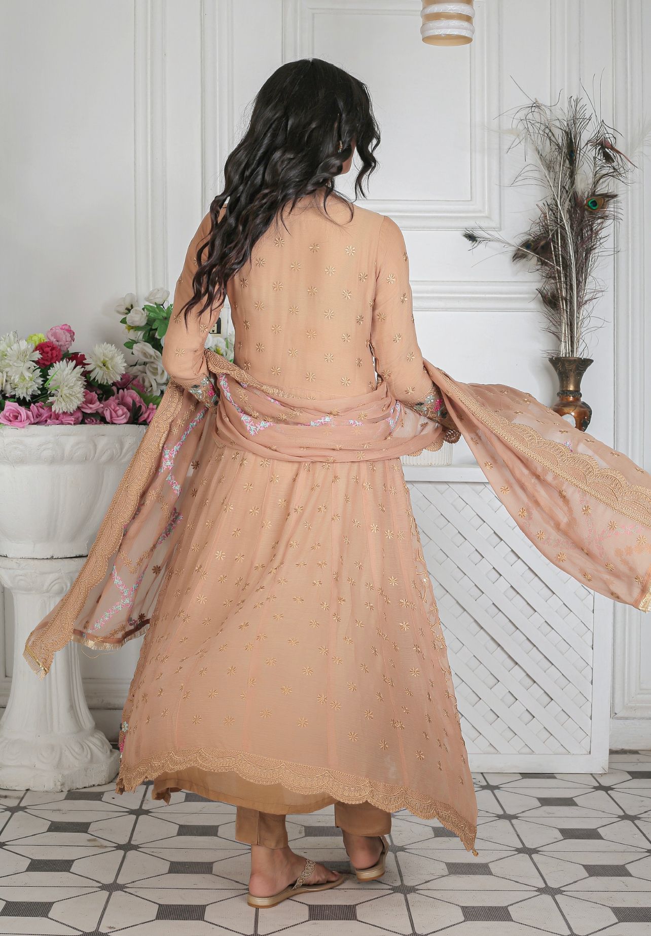 Brown Ready to wear 3 piece Embroidered maxi dress Mahham Collection