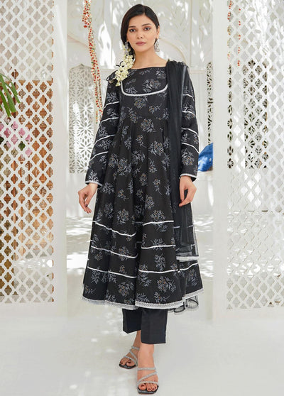 3 Pc Mother & Daughter Dress Print Raw Silk Ready To Wear Collection BLACK