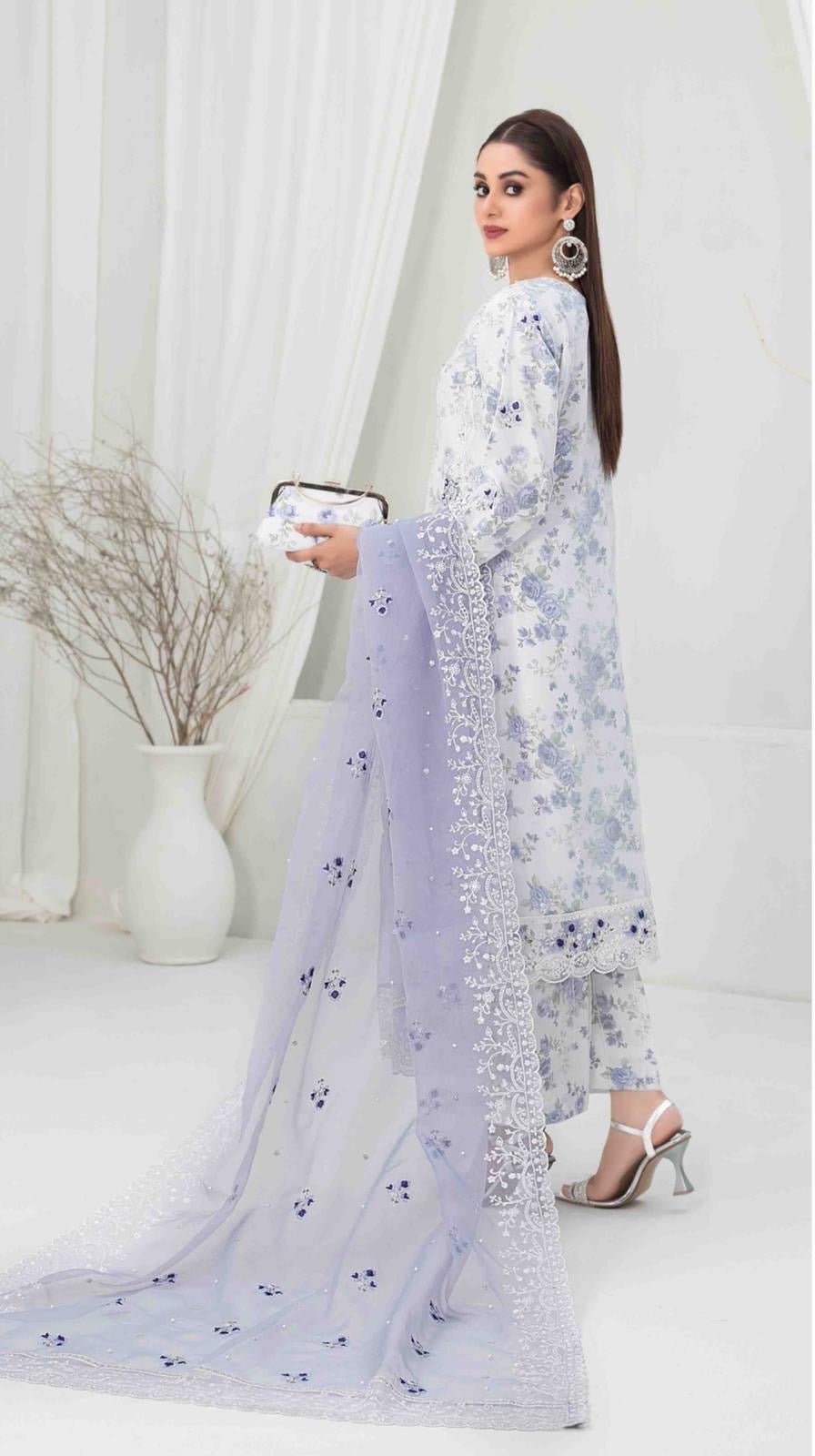 TAWAKKAL STITCHED EMBROIDERD ORGANZA FANCY EID COLLECTION  D-1478