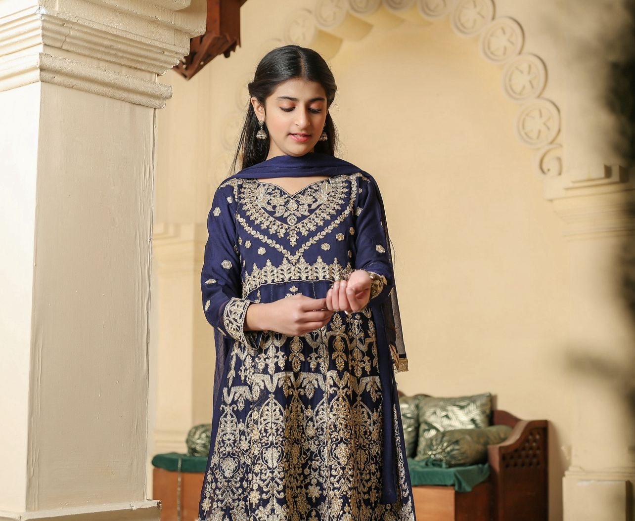 Mother & Daughter Ready to Wear Chiffon Maxi Dress BLUE D-203 | Shop Pakistani Dresses