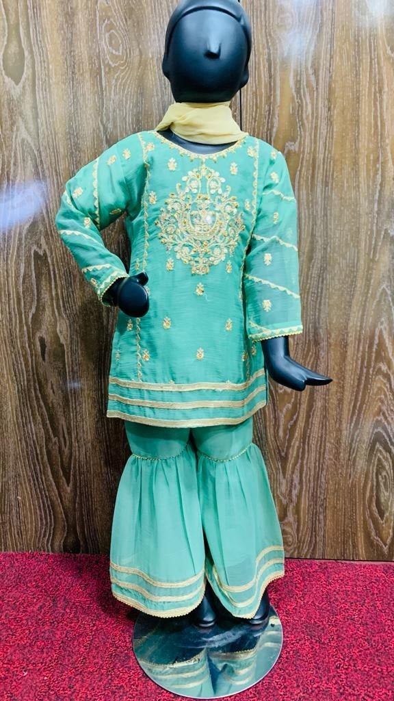 Readymade Kids Chiffon Sharara Frock INF PISTA  D- 116