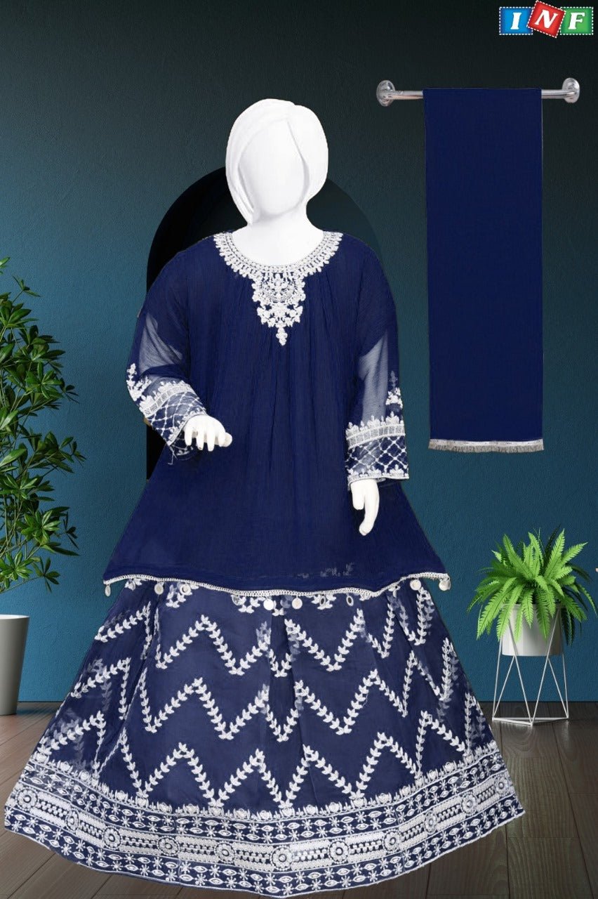 Readymade  Kids Chiffon Lehnga Frock INF NAVY  D- 115