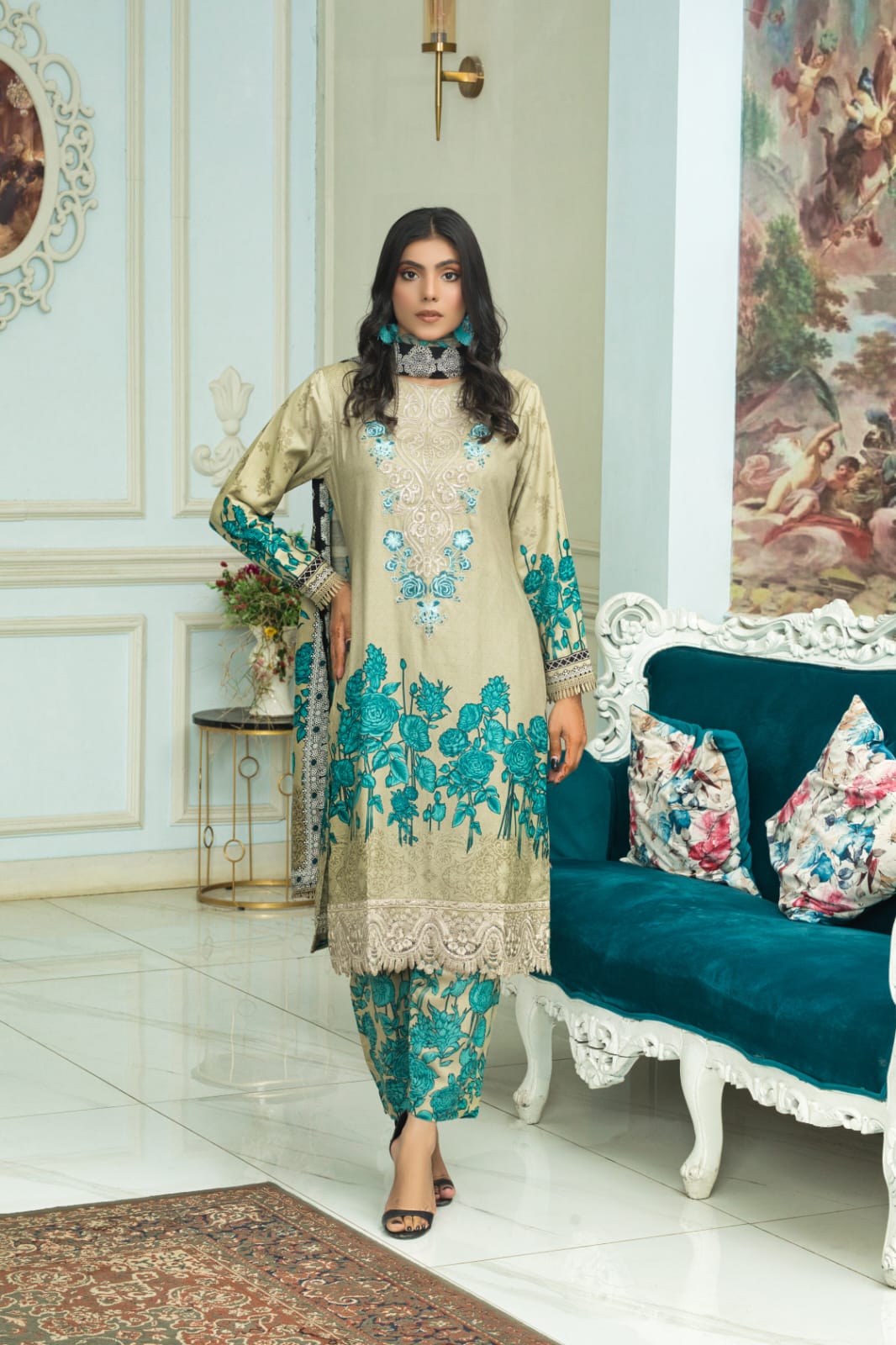 3 Piece Digital Winter Linen Embroidered Outfit