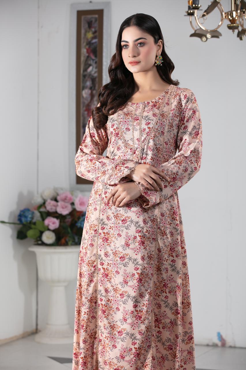 Floral Printed Premium Linen Frock Co-Ords Set IJ-D07