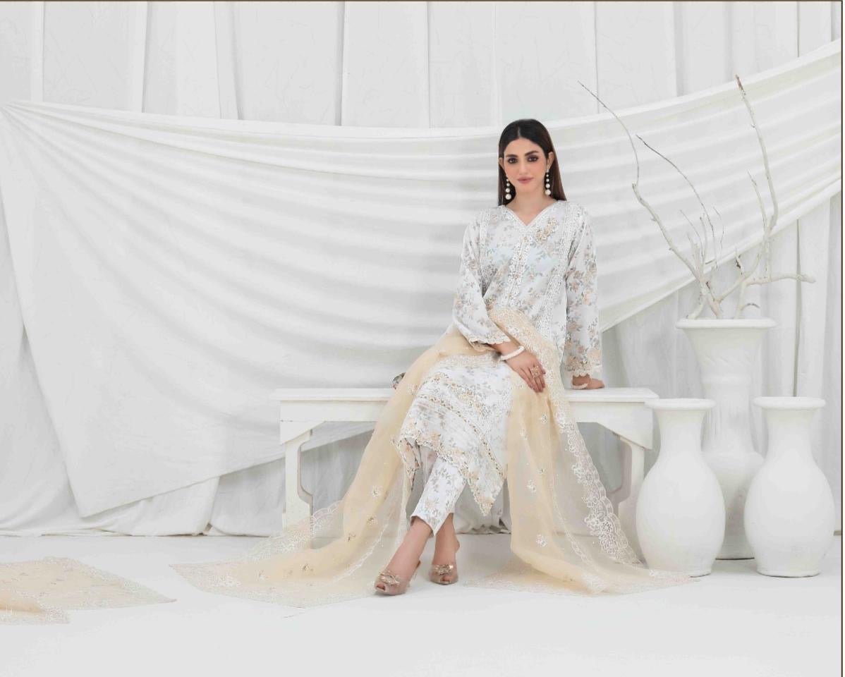 TAWAKKAL STITCHED EMBROIDERD ORGANZA FANCY EID COLLECTION  D-1480