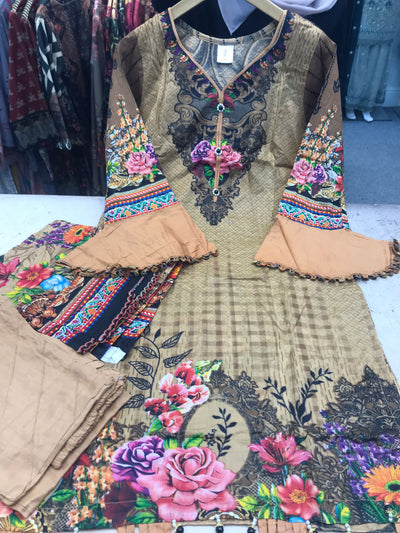 3Pc Lawn Printed `Suit With Printed Lawn Duptta-D71