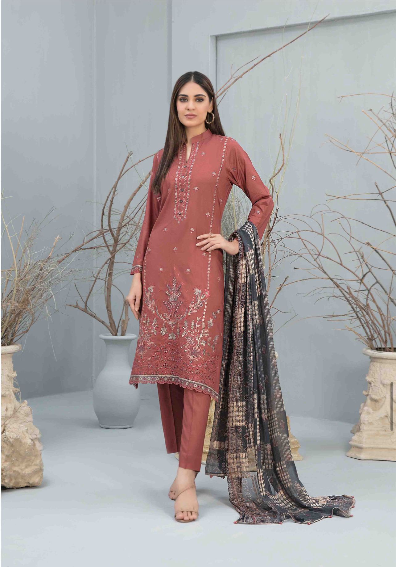 3 Pc Stitched Collection By Tawakkal Fancy Embroidered Staple Collection D-1129