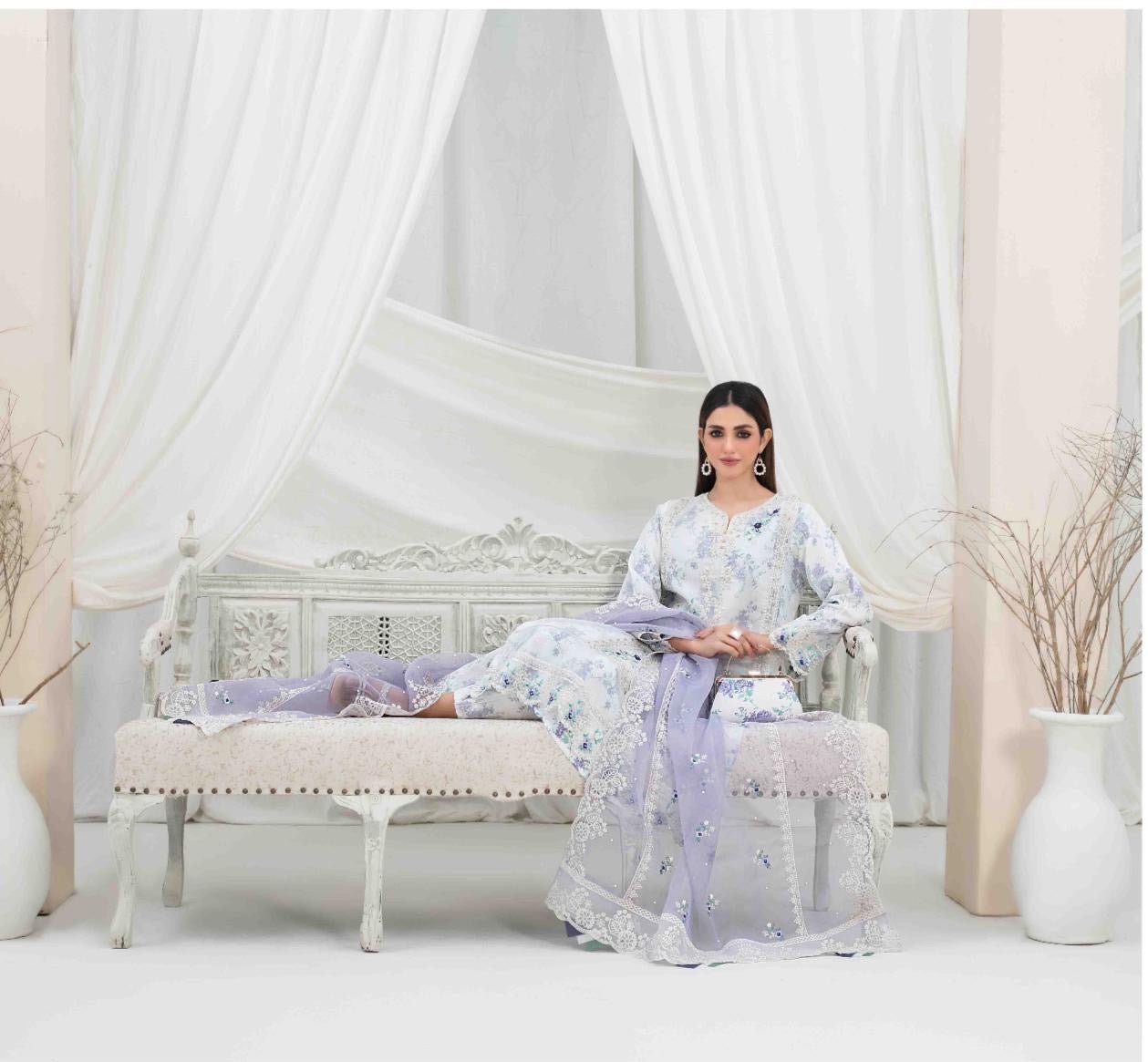 TAWAKKAL STITCHED EMBROIDERD ORGANZA FANCY EID COLLECTION  D-1474